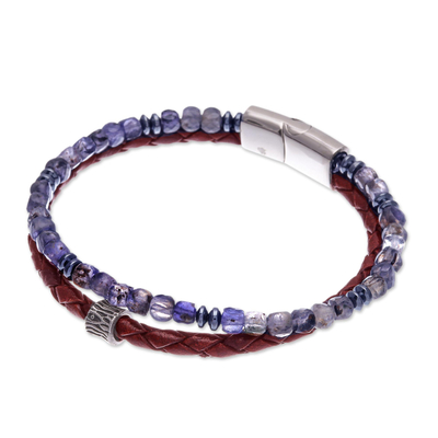 Iolite and Hematite Bracelet with Leather
