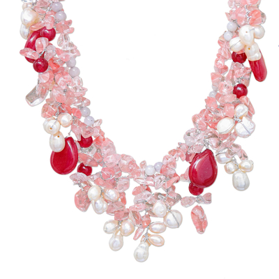 Handmade Cultured Pearl and Quartz Pendant Necklace
