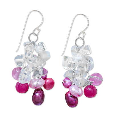 Cultured Pearl and Rainbow Moonstone Dangle Earrings