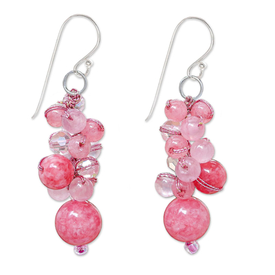 Pink Quartz and Glass Bead Dangle Earrings