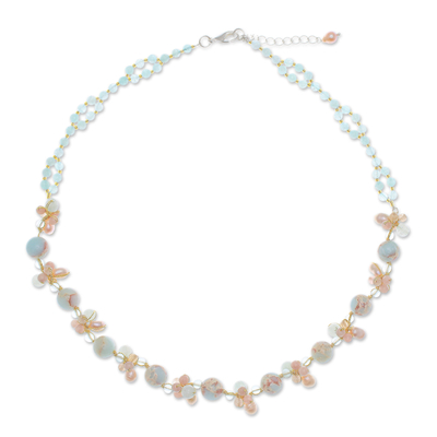 Handmade Rose Quartz and Cultured Pearl Pendant Necklace