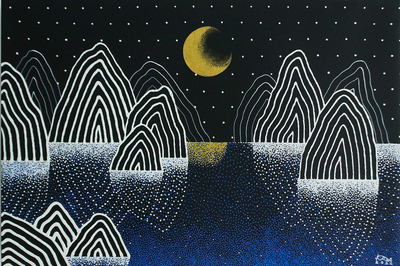 Midnight Mountain Landscape Painting from Thailand