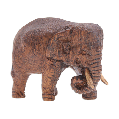 Artisan Crafted Teak Wood Elephant Statuette