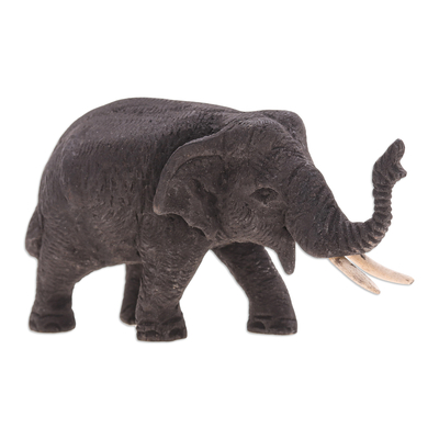 Hand-Painted Teak Wood Elephant Statuette