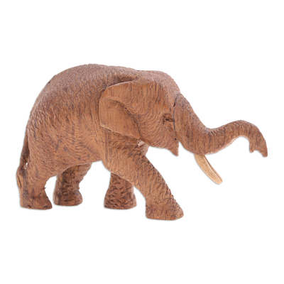 Teak Wood Elephant Statuette with Ivory Wood Tusks