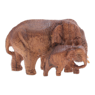 Thai Teak Wood Elephant Statuette with Ivory Wood Tusks