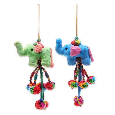 Colorful Elephant Christmas Ornaments (Pair)