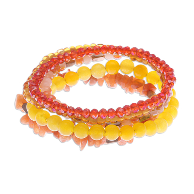 Set of 5 Orange Beaded Stretch Bracelets from Thailand