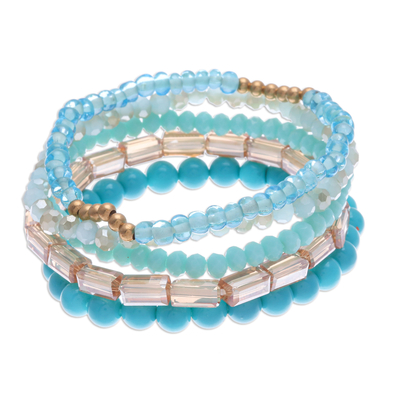 Set of 5 Turquoise Beaded Stretch Bracelets from Thailand