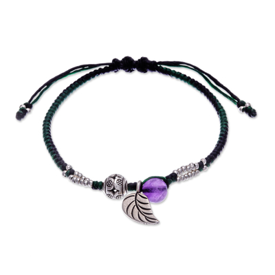Hand-braided Amethyst and Fine Silver Beaded Charm Bracelet