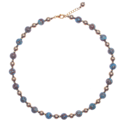 Jasper and Hematite Beaded Necklace with Gold Accented Clasp