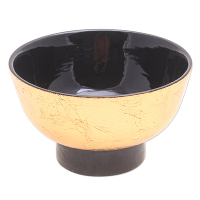 Thai Golden Lacquered Wood Decorative Bowl