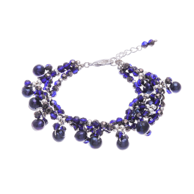 Blue Cultured Pearl Beaded Bracelet with Silver Accents