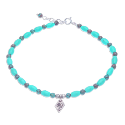 Blue Howlite and Jasper Beaded Anklet with Silver Charm
