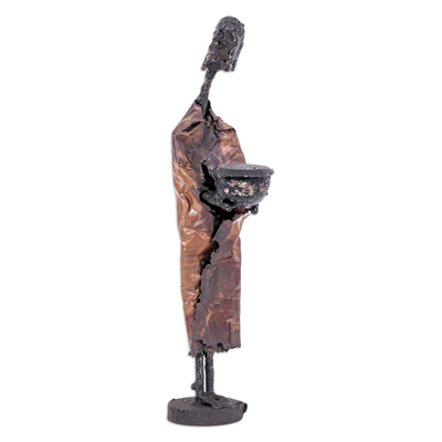 Brass & Iron Statuette of Abstract Male Handmade in Thailand