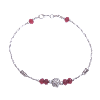 Beaded Bracelet with Silver Pendant and Red Quartz Stones