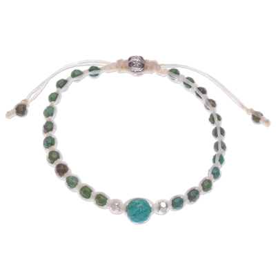 Silver Beaded Pendant Bracelet with Reconstituted Turquoise