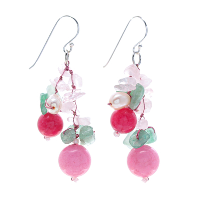 Handcrafted Multi-Gemstone Pink Dangle Earrings