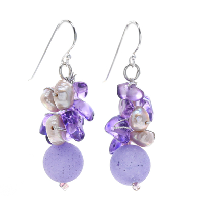 Handcrafted Multi-Gemstone Purple Dangle Earrings
