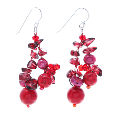 Handcrafted Multi-Gemstone Red Dangle Earrings