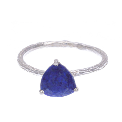 Handmade Faceted Lapis Lazuli Solitaire Ring from Thailand