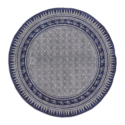 Cotton Batik Tablecloth with Elephant Details in Blue