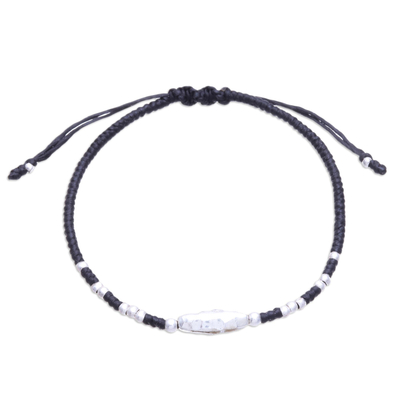 Handcrafted Black Braided Silver Pendant Bracelet