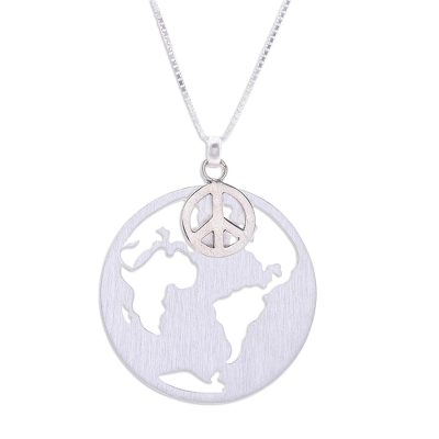 Sterling Silver Pendant Necklace with Globe and Peace Symbol