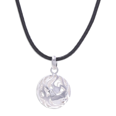 Waxed Nylon Cord Necklace with Sterling Silver Dove Pendant