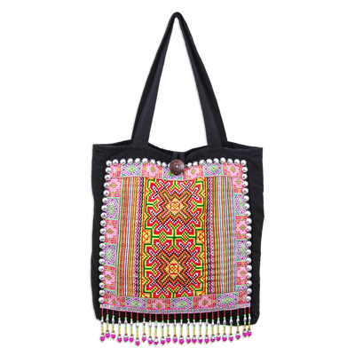 Handcrafted Cross-Stitched Hmong Cotton Tote Bag