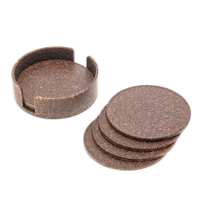 Set of 6 Recycled Bio-Composite Coasters in Espresso Hues