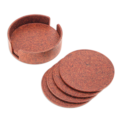 Set of 6 Recycled Bio-Composite Coasters in Rust Hues