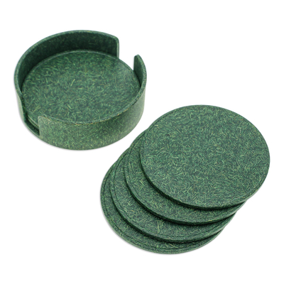Set of 6 Recycled Bio-Composite Coasters in Green Hues