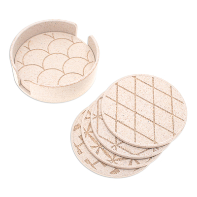 Set of 6 Bio-Composite Coasters with Geometric Details