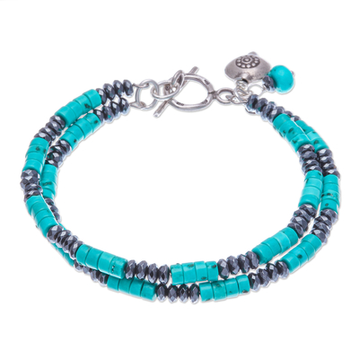 Hematite and Recon Turquoise Beaded Bracelet with Charms