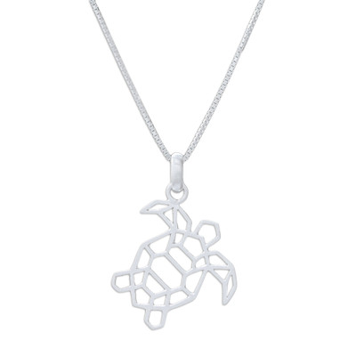 Geometric Sterling Silver Necklace with Turtle Pendant
