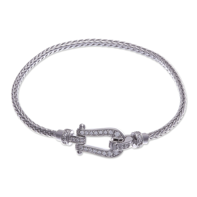 Sterling Silver Horseshoe Pendant Bracelet with Jewels