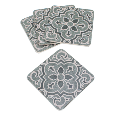 Set of 4 Handcrafted Classic Batik Cement Coasters in Green
