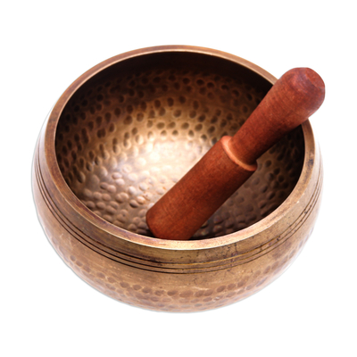 Handcrafted Hammered Brass Singing Bowl with Wood Striker