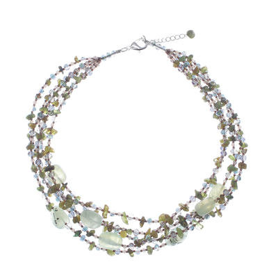 Green Prehnite and Peridot Waterfall Necklace from Thailand