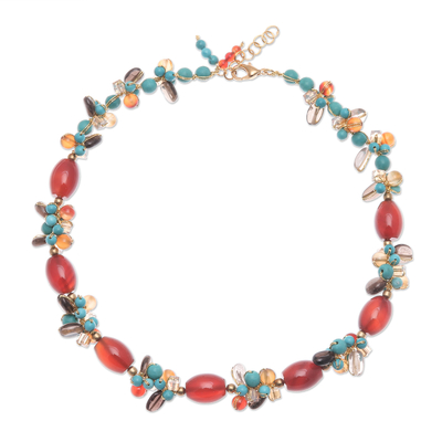 Colorful Chalcedony Howlite and Smoky Quartz Beaded Necklace