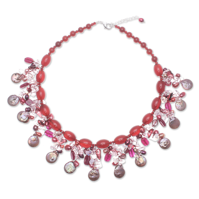 Spectacular Multi-Gemstone Beaded Waterfall Necklace in Red