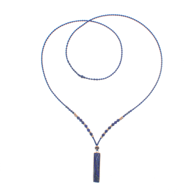 Lapis Lazuli Beaded Necklace with Faceted 9-Carat Pendant