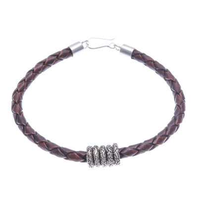 Dark Brown Leather Bracelet with Sterling Silver Pendants