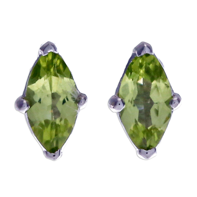 Polished Button Earrings with Marquise-Shaped Peridot Gems