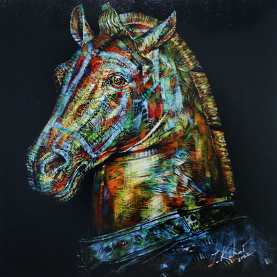 Stretched Acrylic Painting of Horse on Black Background