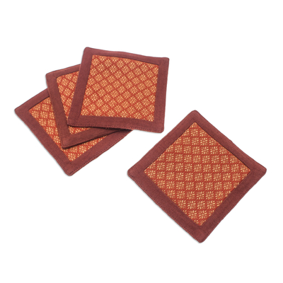 Set of 4 Traditional Yellow and Orange Cotton Coasters