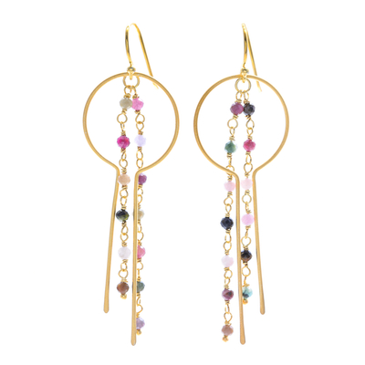 24k Gold-Plated Waterfall Earrings with Tourmaline Beads