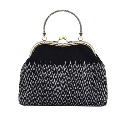 Silk Evening Bag with Brass Handle in Black and White