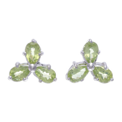 Clover-Themed Button Earrings with Three-Carat Peridot Gems